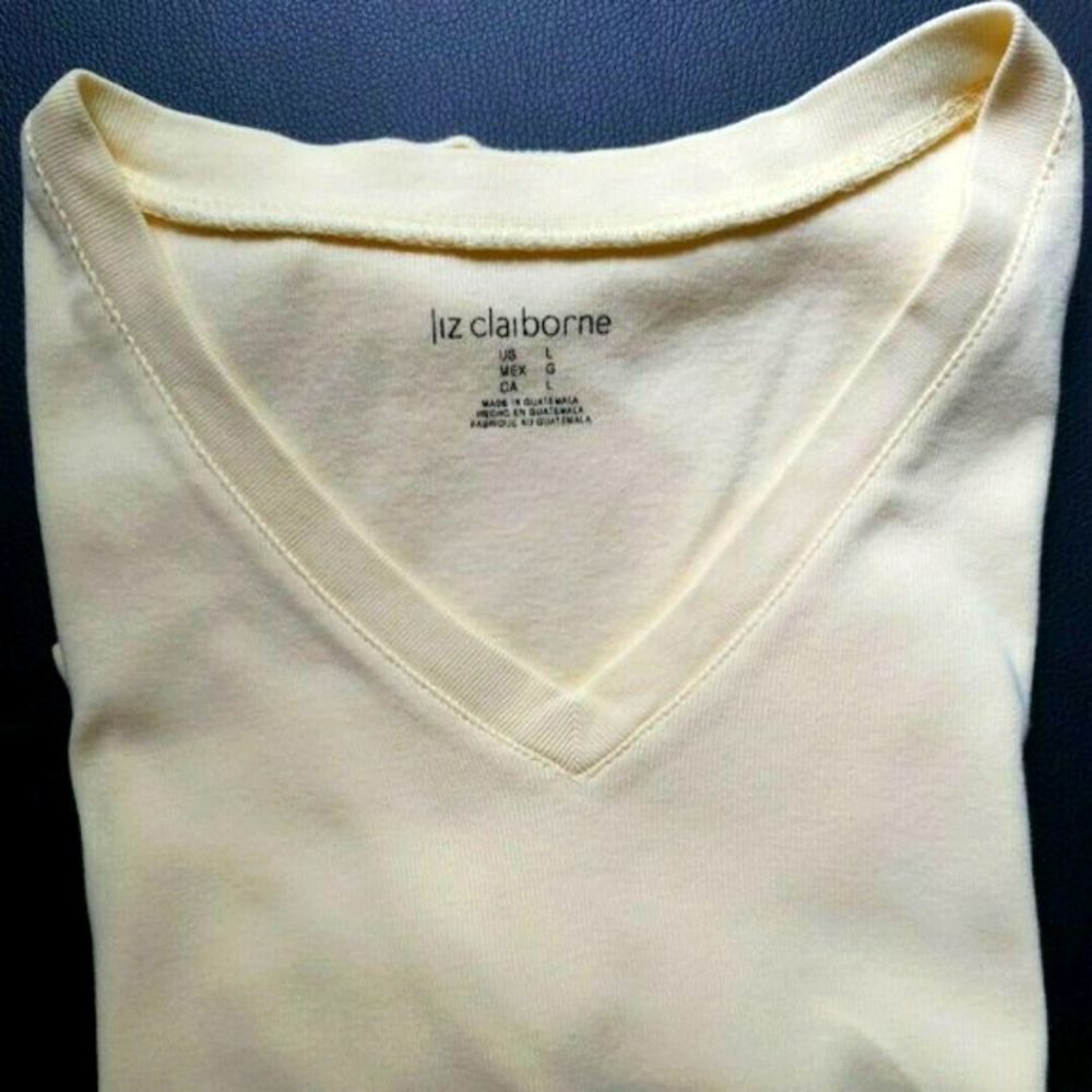 Liz Claiborne Yellow Short Sleeve V-Neck Cotton T-Shirt